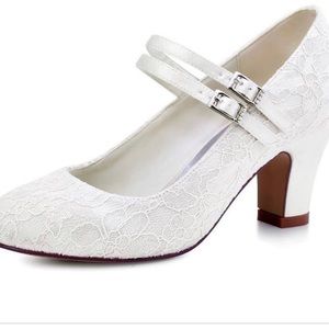 ELEGANTPARK WEDDING SHOES BRIDE BRIDAL CLOSED TOE BLOCK HEEL PUMPS SIZE 7  IVORY